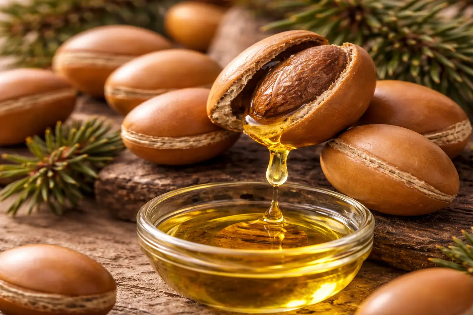 Argannoot van de Arganboom als basis voor 100% pure, koudgeperste Arganolie uit Marokko.