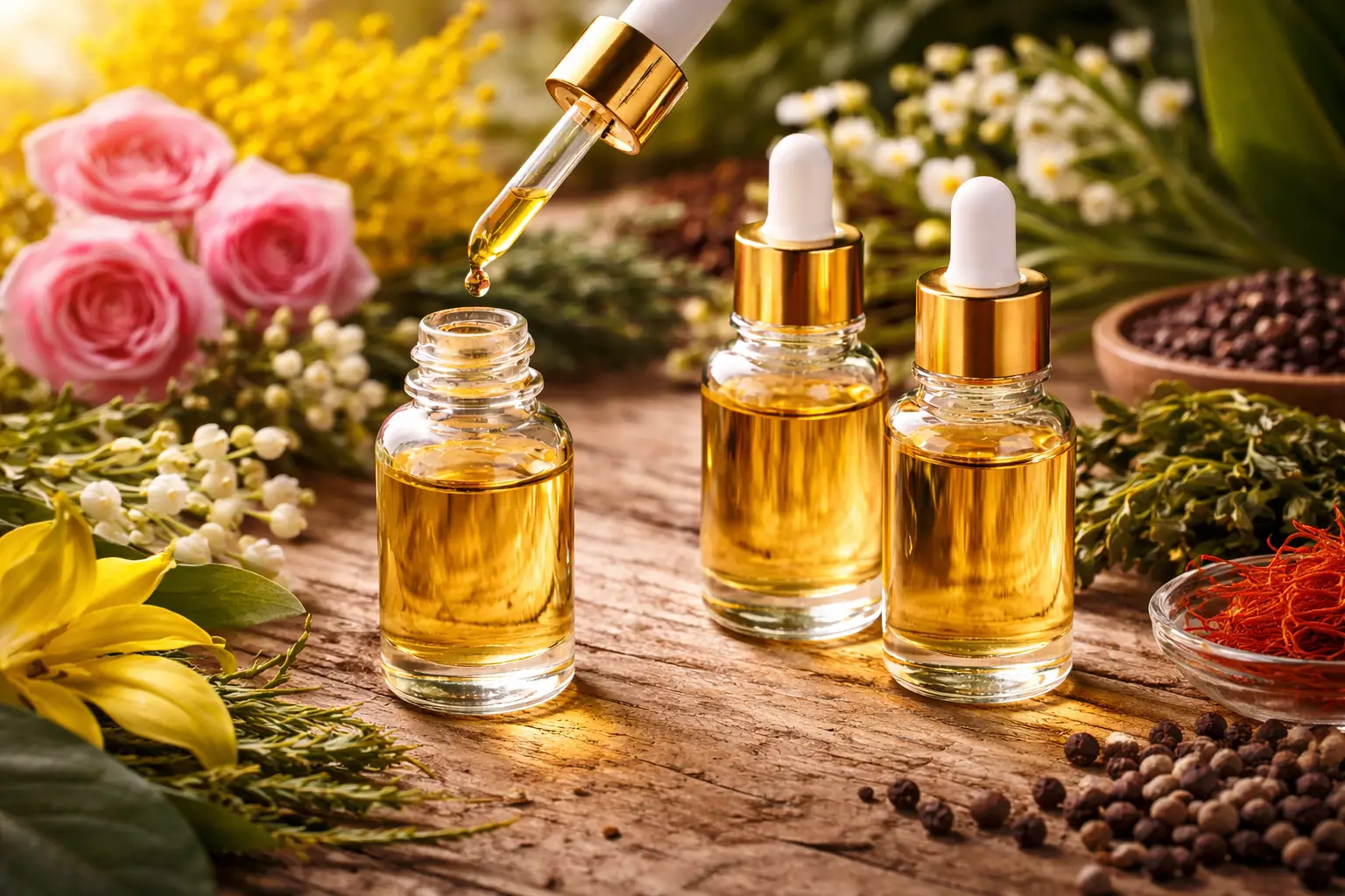 Etherische oliën flesjes natuurlijke geur aromatherapie ontspanning