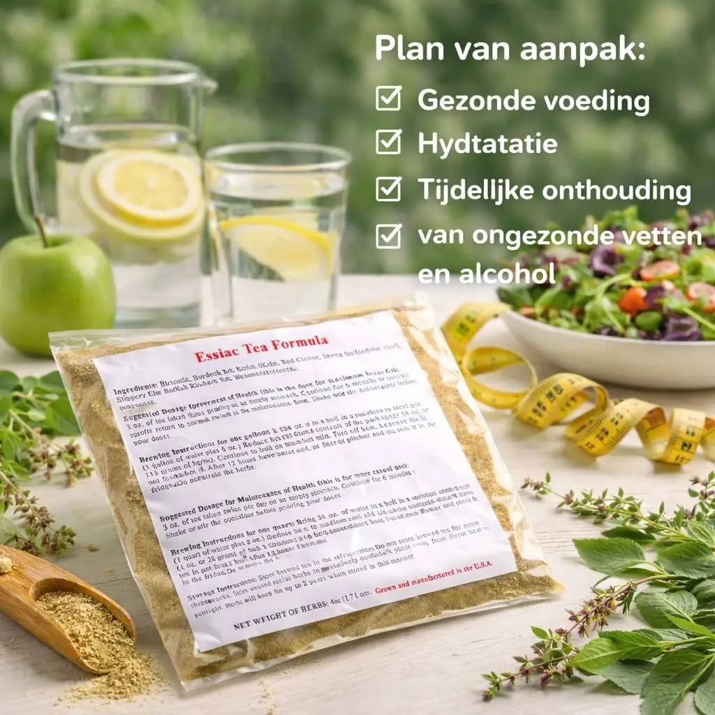 Essiac thee kruidenformule van 113 gram met plan van aanpak voor een natuurlijke detox met gezonde voeding en hydratatie