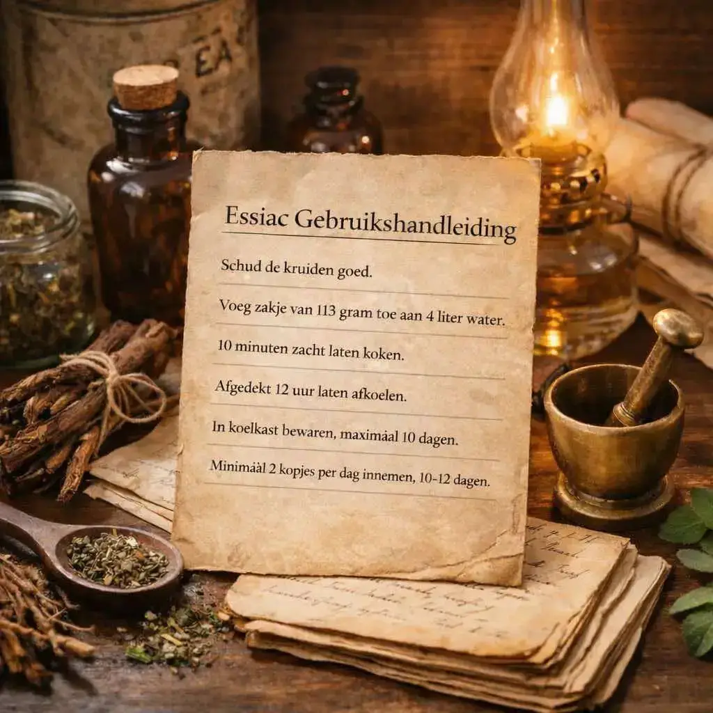 Vintage gebruiksaanwijzing Essiac thee bereiding kruiden