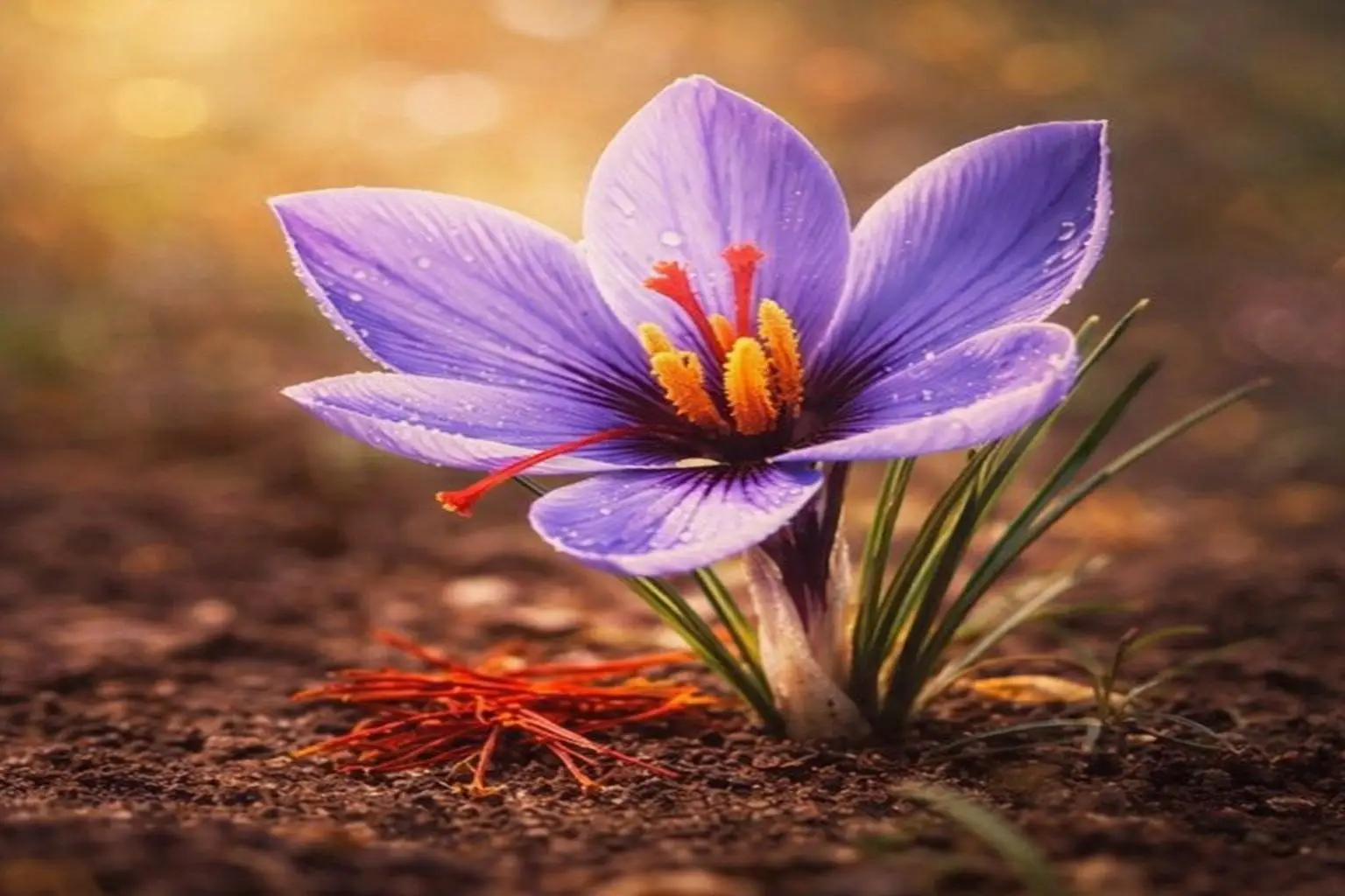 Saffraan draadjes van hoge kwaliteit in glazen potje